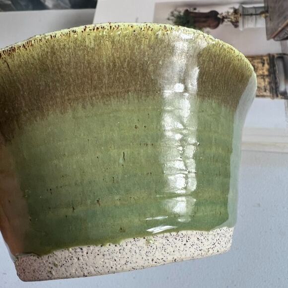 Studio Art Pottery Decorative Bowl Stoneware Green Brown Gradient Signed TRH - Picture 4 of 9